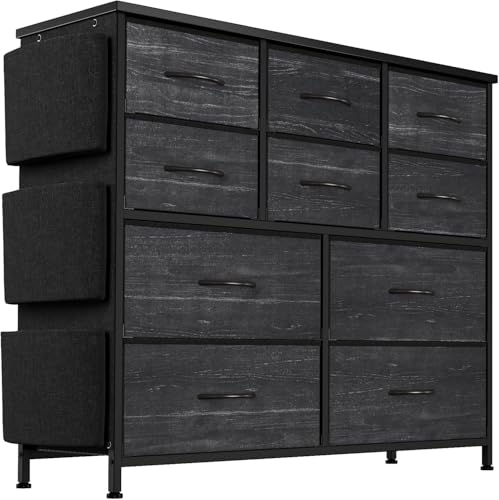 Cachpib Kommode Mit 10 Stoffschubladen 3 Seitentaschen, Kommodenschrank Sideboard Wohnzimmer Schlafzimmer Flur Hohe Kommode Organizer für Kleidung Schrank Kinderzimmer Aufbewahrungsturm Mit Schrank von Cachpib