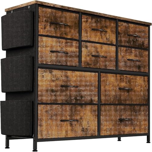 Cachpib Kommode Mit 10 Stoffschubladen 3 Seitentaschen, Kommodenschrank Sideboard Wohnzimmer Schlafzimmer Flur Hohe Kommode Organizer für Kleidung Schrank Kinderzimmer Aufbewahrungsturm Mit Schrank von Cachpib