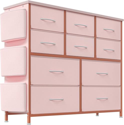 Cachpib Kommode Mit 10 Stoffschubladen 3 Seitentaschen, Kommodenschrank Sideboard Wohnzimmer Schlafzimmer Flur Hohe Kommode Organizer für Kleidung Schrank Kinderzimmer Aufbewahrungsturm Mit Schrank von Cachpib