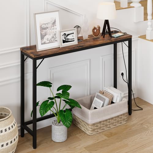 Cachpib Konsolentisch Mit Steckdose Und USB-Anschluss, Beistelltisch Schmal Flurtisch Sofatisch Kleiner Ausstellungstisch Eingangstisch Für Eingangsbereich, Wohnzimmer, Flur, 100x23x80Cm von Cachpib