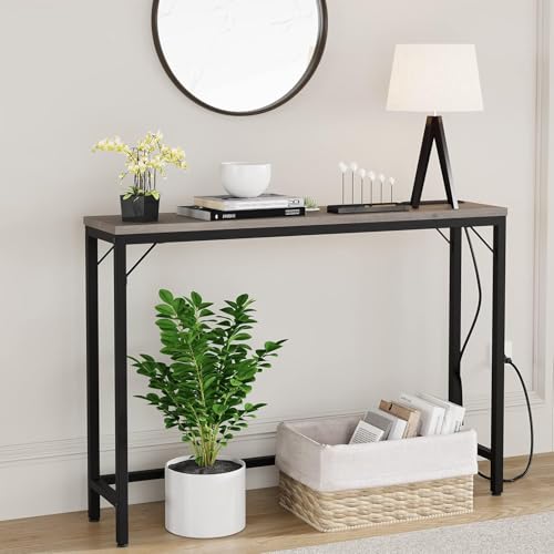 Cachpib Konsolentisch Mit Steckdose Und USB-Anschluss, Beistelltisch Schmal Flurtisch Sofatisch Kleiner Ausstellungstisch Eingangstisch Für Eingangsbereich, Wohnzimmer, Flur, 100x23x80Cm von Cachpib