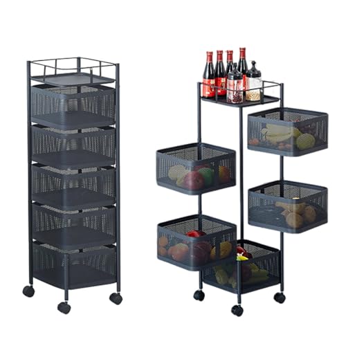 Cachpib Rollwagen Mit 5 Ebenen Mehrlagiges Küchenregal Mit Rädern Servierwagen Küchenrollwagen Obstkorb Aufbewahrungsbehälter Organizer Für Küche, Badezimmer, Kinderzimmer Und Büro von Cachpib