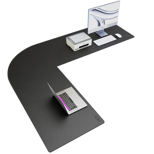 Cacoy 190x157x60cm Schwarz PU Leder L-förmige Schreibtischmatte, Extra Großes L Form Gaming Mauspad für Eckschreibtisch, Wasserdichtes Premium Leder Computer Schreibtischunterlage für Büro und Zuhause von Cacoy