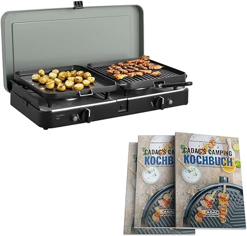 CADAC - 2-Cook 3 Pro Deluxe Camping Gasgrill - 50mBar - Stahl, Aluminium und Kunststoff - Gas-Campingkocher - inkl. Camping Kuchbuch & Transporttasche von Cadac