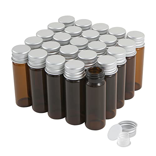 15 ml bernsteinfarbene Glasfläschchen mit Schraubverschluss und Plastikstopfen, kleine braune Durchstechflasche mit Flüssigkeitsprobe, auslaufsichere Flasche, 25 Stück von Cadbibe