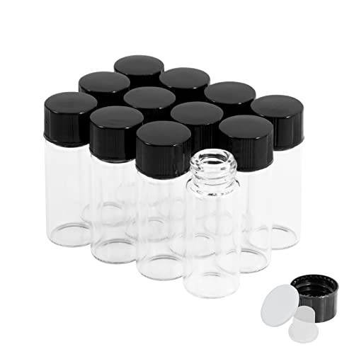 4ml Transparent Glasfläschchen mit Schraubverschluss und Kunststoffstopfen, 1 Dram Kleine Glasflaschen Auslaufsichere Glas Fläschchen für Flüssigkeit Pulver Proben und kleinen Gegenständen, 12 Stück von Cadbibe