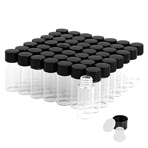 4ml Transparente Glasfläschchen mit Schraubverschlüssen und Kunststoffstopfen, 1 Dram Kleine Flüssigkeitsproben-Phiole, Auslaufsichere Phiole, 50 Stück von Cadbibe