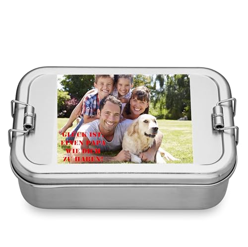 Cadenis Brotbox XL aus Edelstahl mit Fächer personalisiert mit Ihrem Foto und Namen - Lunchbox flexibel teilbar rechteckig 18,5 x11,5 x 5,4 cm von Cadenis