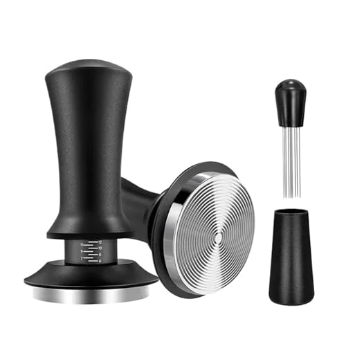 Kaffeestampfer, Feder-Espresso-Stampfer, 51 Mm, 53 Mm, 58 Mm, Kaffeestampfer Und Kaffeerührer, Edelstahl-Stampfer, Kaffeezubehör(58mm(2pc),Black-2Pcs) von Cadfghjk