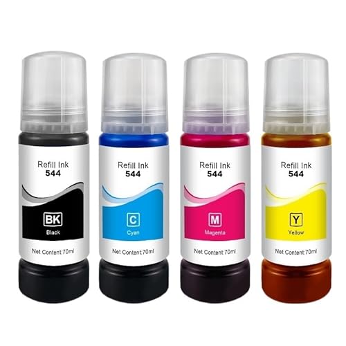 T544 544 Dye-Tinte, 70 Ml, Nachfüllset, Flasche – Kompatibel Mit Epson EcoTank L3150 L3110 L3100 L3210 L3250 L1110 5190 – Tintenstrahldrucker(4pcs) von Cadfghjk
