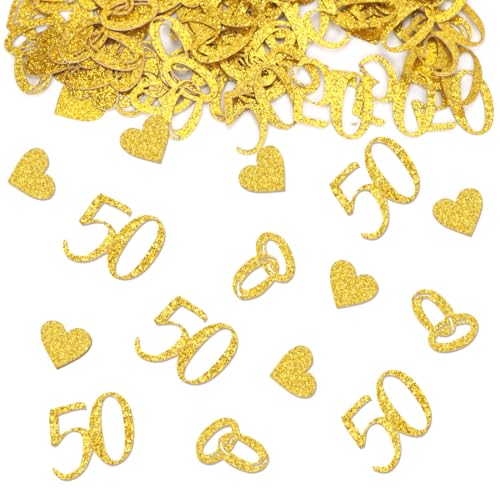 100 Stück Streudeko Goldene Hochzeit, Glitzer Konfetti 50 und Herz, Tischdeko Goldene Hochzeit, Konfetti für 50. Jubiläum Deko von Cadimus