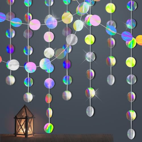 65 Ft Papier Girlande Bunt, 5 Stück 4m Glitzer Kreis Banner, Hängende Iridescent Runde Garland für Geburtstage Silvester Karneval Jubiläen Hochzeiten Dekoration von Cadimus