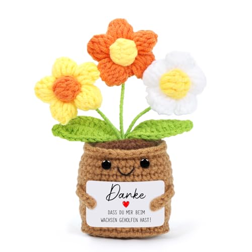 Cadimus Positive Blume,Kleines Dankeschön Geschenk,Kleine Gestrickte Blume Gelb,Lustige Häkelblumen Pocket Hug,Handgemachte Gehäkelte Blumen,Danke Geschenk für Freunde Kollegen Familie Freundin von Cadimus