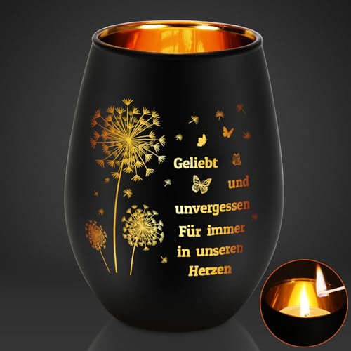 Trauerlicht Teelichter mit Spruch Geliebt und unvergessen, Für Immer in unseren Herzen, Windlicht Trauer, Grablicht Erinnerungslicht, Beileid Geschenk, Trauergeschenke für Hinterbliebene von Cadimus