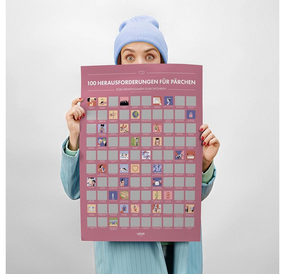 CadoMaestro Poster Rubbelposter 100 Herausforderungen für Pärchen, altrosanes Plakat, (1 St), PEFC-zertifiziertem Papier, 50×70 cm von CadoMaestro
