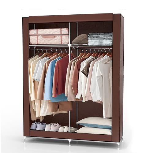 INTIRILIFE Faltschrank 108x45x170 cm in Biber BRAUN - Schrank mit Reißverschluss aus Stoff Kleiderschrank mit Kleiderstange, Seitentasche und Fächern - Camping Garderobe Textil Steckschrank von INTIRILIFE