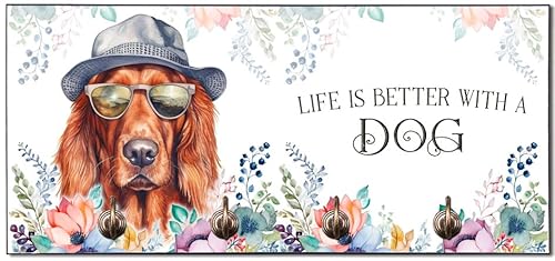 Cadouri Design-Hundegarderobe mit Irish Setter - Leinenhalterung für Halsband, Leine & Geschirr - originelles Geschenk für Hundebesitzer - handgefertigt von Cadouri