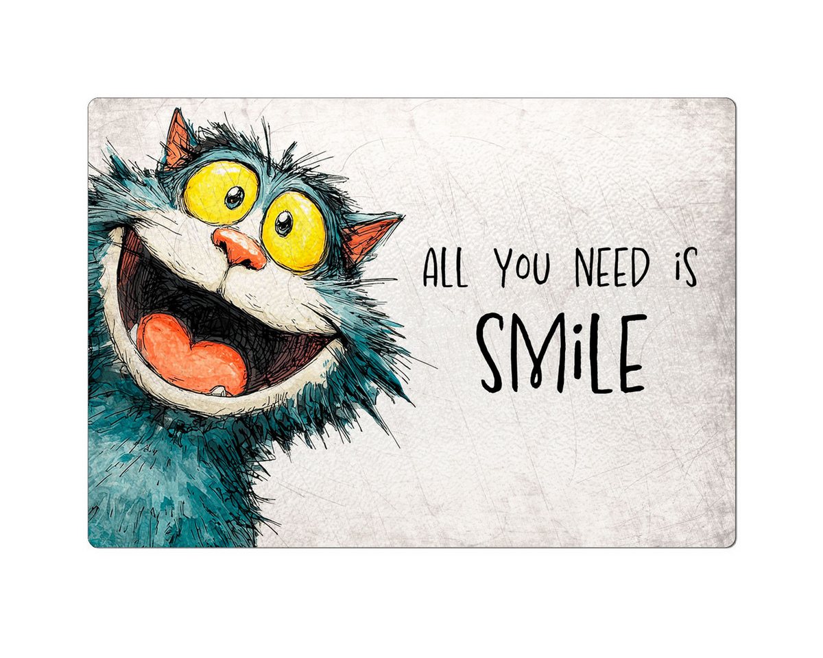 Cadouri Frühstücksbrett ALL YOU NEED IS SMILE - Glasschneidebrett mit Motiv, Glas, (1-St., 1 Schneidebrettchen mit 4 rutschhemmenden Gummifüßchen), Glasbrettchen mit strukturierter Oberfläche und abgerundete Ecken von Cadouri