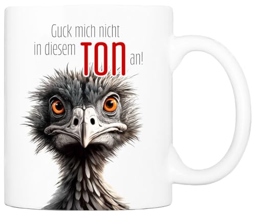 Cadouri Keramik Tasse mit Spruch „Guck mich nicht in diesem Ton an!“ - Kaffeetasse, Bürotasse - originelles Geschenk für Freunde, Familie, Bekannte - spülmaschinenfest – handgefertigt | 330 ml von Cadouri