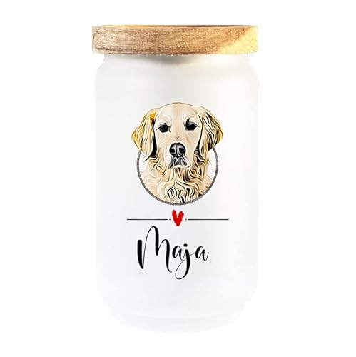 Cadouri Leckerlidose GOLDEN RETRIEVER (Cartoon) aus Borosilikatglas - 700 ml┊personalisiert mit Name┊Aufbewahrungsdose für Hundekekse┊tolle Geschenkidee für Hundebesitzer von Cadouri