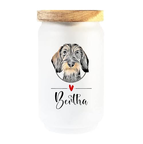 Cadouri Leckerlidose RAUHAARDACKEL (Cartoon) aus Borosilikatglas - 700 ml┊personalisiert mit Name┊Aufbewahrungsdose für Hundekekse┊tolle Geschenkidee für Hundebesitzer von Cadouri