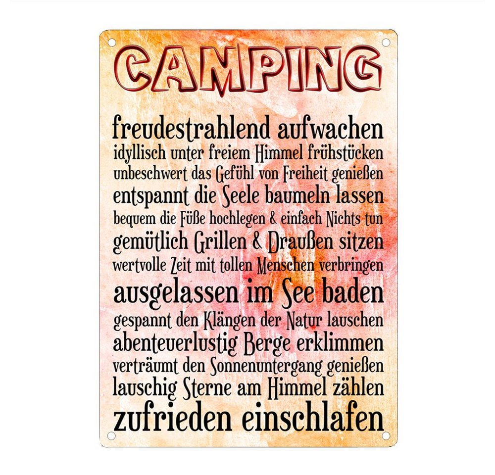 Cadouri Metallschild CAMPINGREGELN - Camping-Dekoschild mit Spruch, Campingzubehör, (1 St., Wandschild mit vier vorgebohrten Löchern), UV-beständig, 28,5 x 20 cm, abgerundete Ecken, Geschenk für Camper von Cadouri