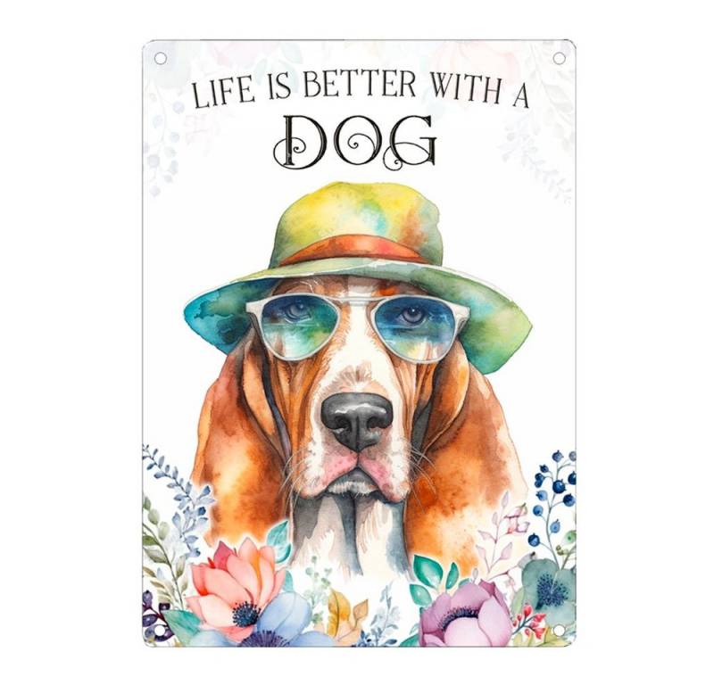 Cadouri Metallschild Hundeschild BASSET HOUND - Dekoschild mit Hunderasse, Geschenk, (1 St., Wandschild mit vier vorgebohrten Löchern), UV-beständig, 28,5 x 20 cm, abgerundete Ecken, für Hundebesitzer von Cadouri