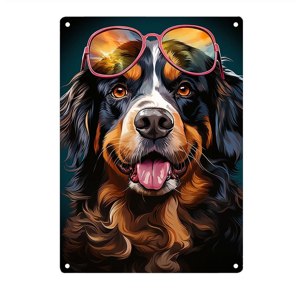 Cadouri Metallschild Hundeschild BERNER SENNENHUND - Dekoschild im Illustration-Style, (Wandschild mit vier vorgebohrten Löchern), UV-beständig, 28,5 x 20 cm, abgerundete Ecken, für Hundebesitzer von Cadouri