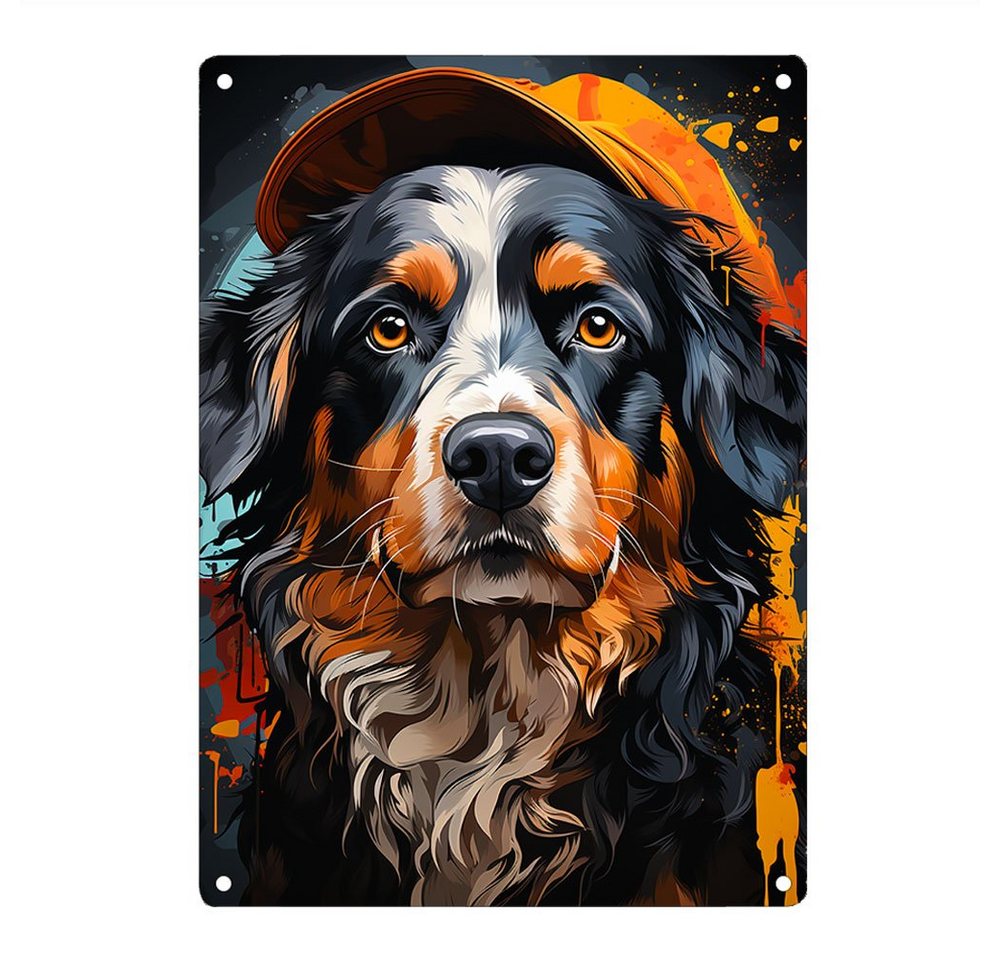 Cadouri Metallschild Hundeschild BERNER SENNENHUND - Dekoschild im Illustration-Style, (1 St., Wandschild mit vier vorgebohrten Löchern), UV-beständig, 28,5 x 20 cm, abgerundete Ecken, für Hundebesitzer von Cadouri