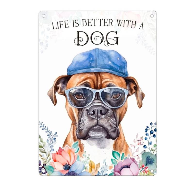 Cadouri Metallschild Hundeschild BOXER - Dekoschild mit Hunderasse, Geschenk, (1 St., Wandschild mit vier vorgebohrten Löchern), UV-beständig, 28,5 x 20 cm, abgerundete Ecken, für Hundebesitzer von Cadouri