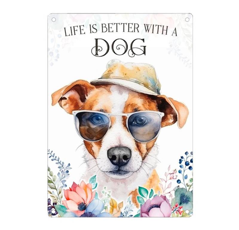 Cadouri Metallschild Hundeschild JACK RUSSELL TERRIER - Dekoschild mit Hunderasse, Geschenk, (1 St., Wandschild mit vier vorgebohrten Löchern), UV-beständig, 28,5 x 20 cm, abgerundete Ecken, für Hundebesitzer von Cadouri