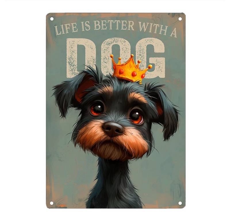 Cadouri Metallschild Hundeschild LIFE IS BETTER WITH A DOG - Dekoschild mit Hundemotiv, (1 St., Wandschild mit vier vorgebohrten Löchern & abgerundeten Ecken), UV-beständig, 28,5 x 20 cm, Geschenk für Hundebesitzer von Cadouri