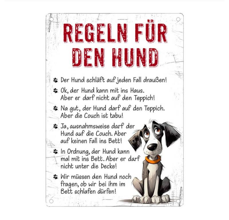 Cadouri Metallschild Hundeschild REGELN FÜR DEN HUND - Dekoschild mit Hundemotiv, (1 St., Wandschild mit vier vorgebohrten Löchern & abgerundeten Ecken), UV-beständig, 28,5 x 20 cm, Geschenk für Hundebesitzer von Cadouri