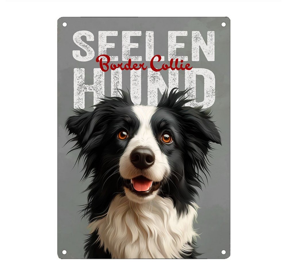 Cadouri Metallschild Hundeschild SEELENHUND BORDER COLLIE - Dekoschild mit Hundemotiv, (1 St., Wandschild mit vier vorgebohrten Löchern & abgerundeten Ecken), UV-beständig, 28,5 x 20 cm, Geschenk für Hundebesitzer von Cadouri