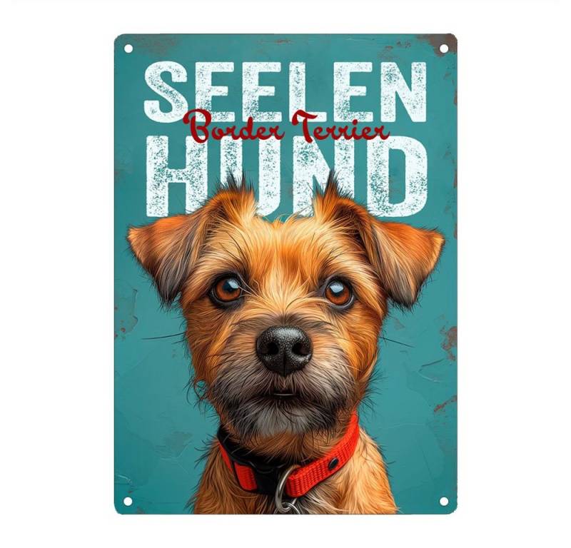 Cadouri Metallschild Hundeschild SEELENHUND BORDER TERRIER - Dekoschild mit Hundemotiv, (1 St., Wandschild mit vier vorgebohrten Löchern & abgerundeten Ecken), UV-beständig, 28,5 x 20 cm, Geschenk für Hundebesitzer von Cadouri