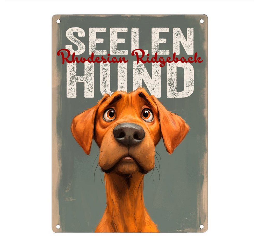 Cadouri Metallschild Hundeschild SEELENHUND RHODESIAN RIDGEBACK - Dekoschild mit Hundemotiv, (1 St., Wandschild mit vier vorgebohrten Löchern & abgerundeten Ecken), UV-beständig, 28,5 x 20 cm, Geschenk für Hundebesitzer von Cadouri