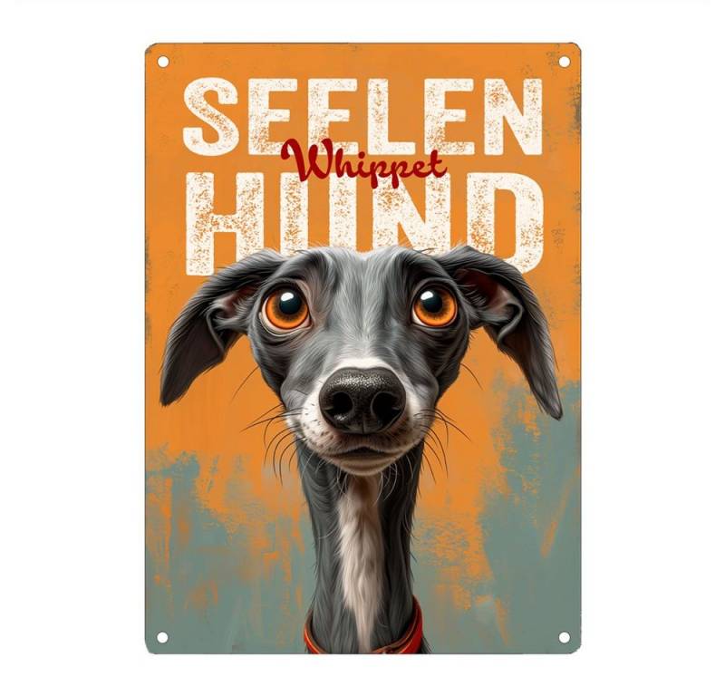 Cadouri Metallschild Hundeschild SEELENHUND WHIPPET - Dekoschild mit Hundemotiv, (1 St., Wandschild mit vier vorgebohrten Löchern & abgerundeten Ecken), UV-beständig, 28,5 x 20 cm, Geschenk für Hundebesitzer von Cadouri