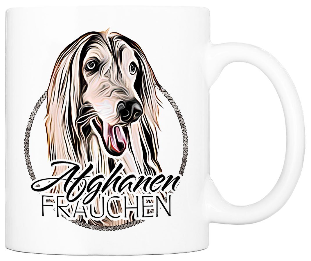 Cadouri Tasse AFGHANEN FRAUCHEN - Kaffeetasse für Hundefreunde, Keramik, mit Hunderasse, beidseitig bedruckt, handgefertigt, Geschenk, 330 ml von Cadouri