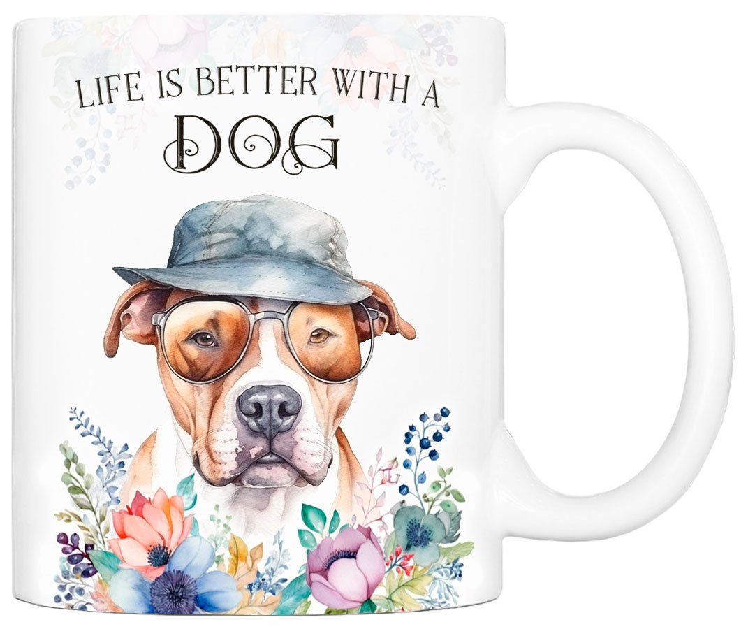 Cadouri Tasse AMERICAN STAFFORDSHIRE TERRIER - Kaffeetasse für Hundefreunde, Keramik, mit Hunderasse, beidseitig bedruckt, handgefertigt, Geschenk, 330 ml von Cadouri