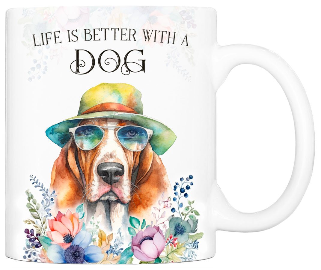 Cadouri Tasse BASSET HOUND - Kaffeetasse für Hundefreunde, Keramik, mit Hunderasse, beidseitig bedruckt, handgefertigt, Geschenk, 330 ml von Cadouri