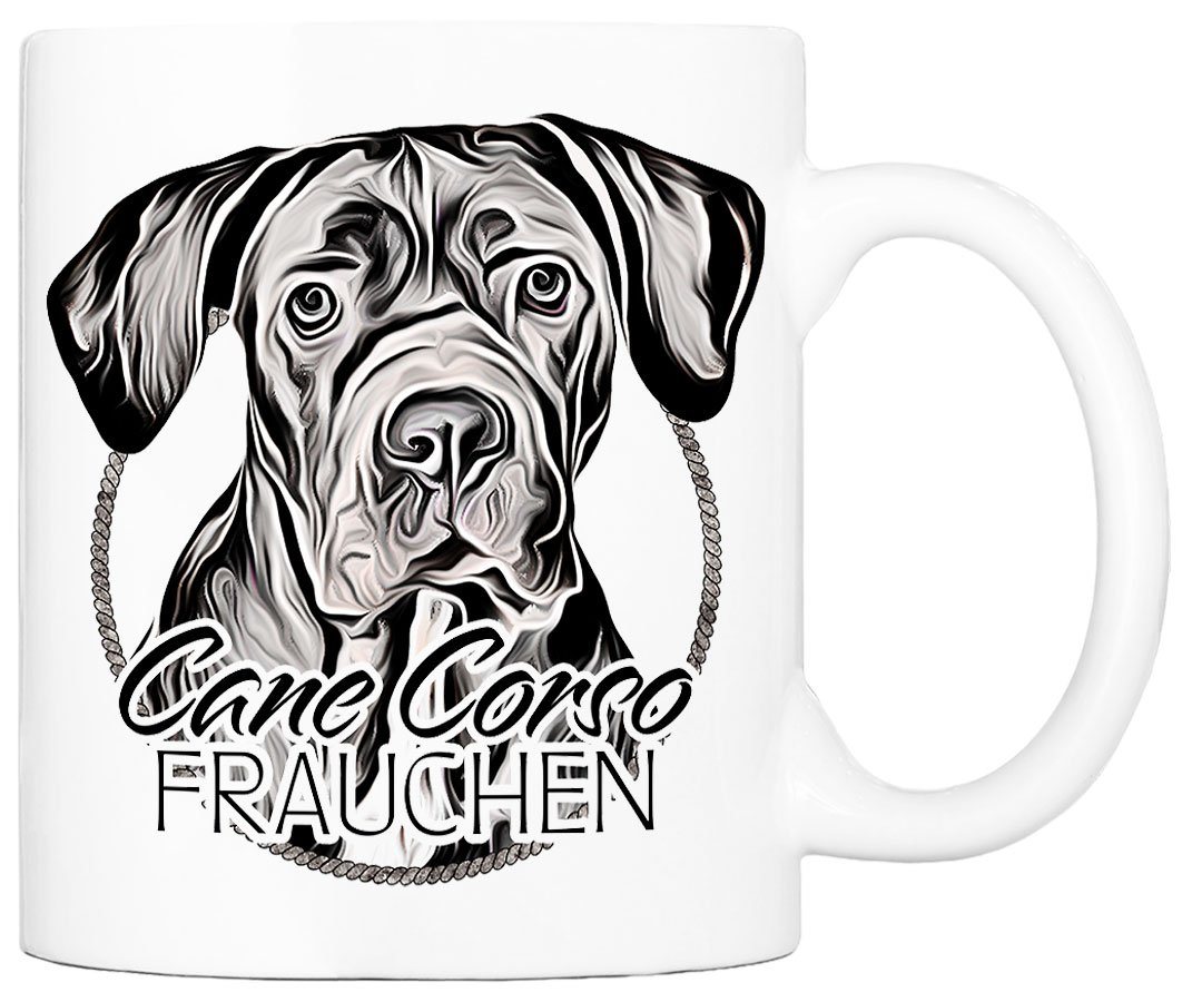 Cadouri Tasse CANE CORSO FRAUCHEN - Kaffeetasse für Hundefreunde, Keramik, mit Hunderasse, beidseitig bedruckt, handgefertigt, Geschenk, 330 ml von Cadouri
