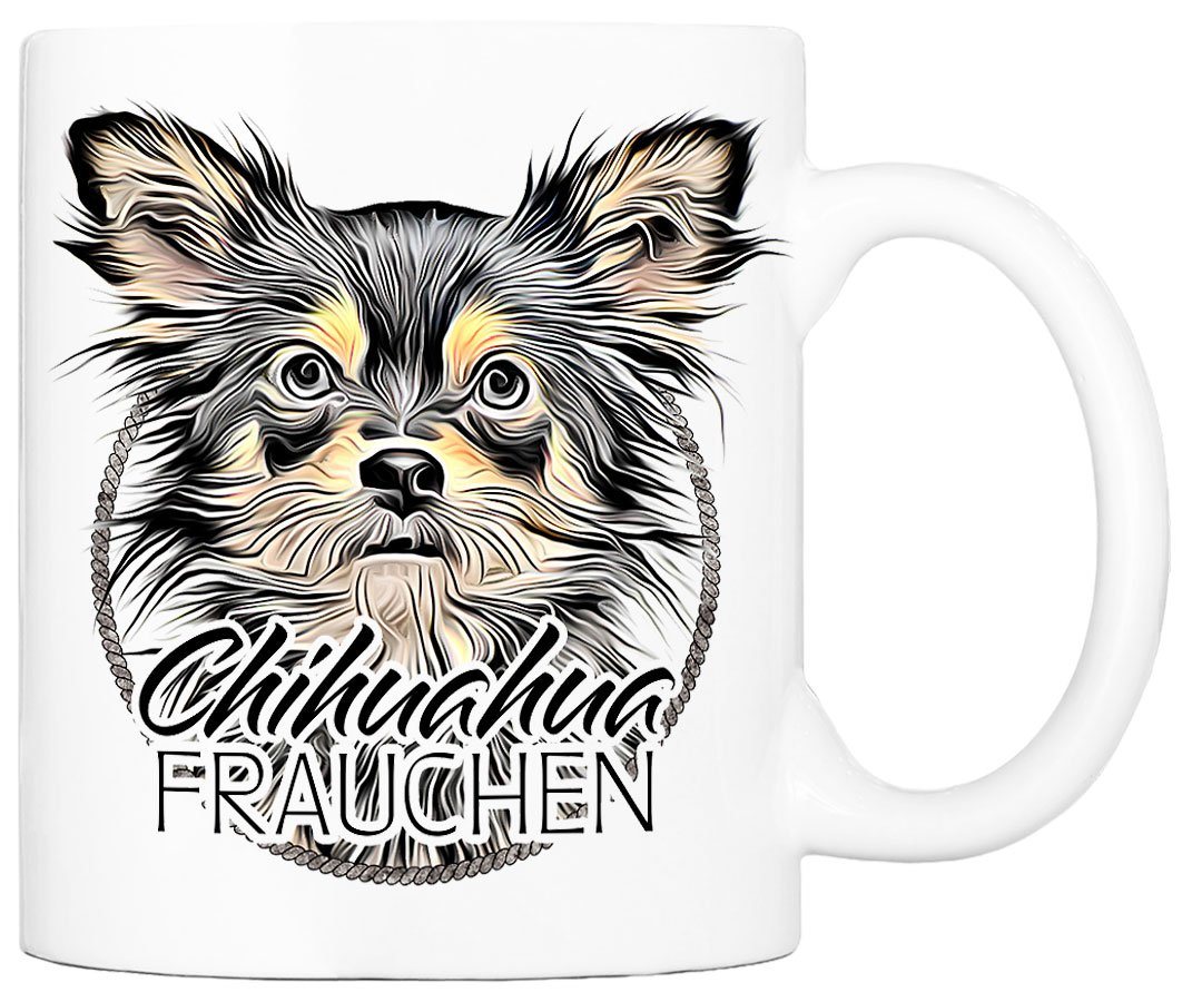 Cadouri Tasse CHIHUAHUA FRAUCHEN - Kaffeetasse für Hundefreunde, Keramik, mit Hunderasse, beidseitig bedruckt, handgefertigt, Geschenk, 330 ml von Cadouri