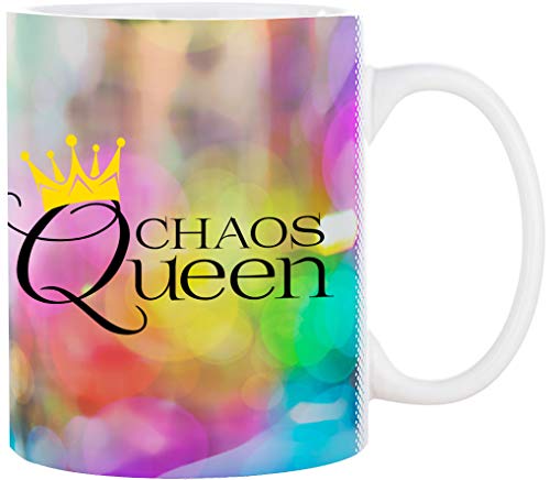 Cadouri Keramik Tasse mit Spruch „Chaos Queen“ - Kaffeetasse, Bürotasse - originelles Geschenk für Freunde, Familie, Bekannte - spülmaschinenfest – handgefertigt | 330 ml von Cadouri