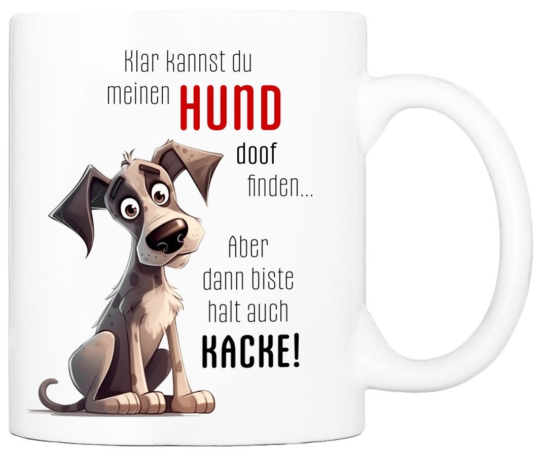 Cadouri Tasse DOOF FINDEN Kaffeetasse mit Spruch - Geschenk für Hundefreunde, Keramik, mit Hundespruch, beidseitig bedruckt, handgefertigt, Geschenk, 330 ml von Cadouri