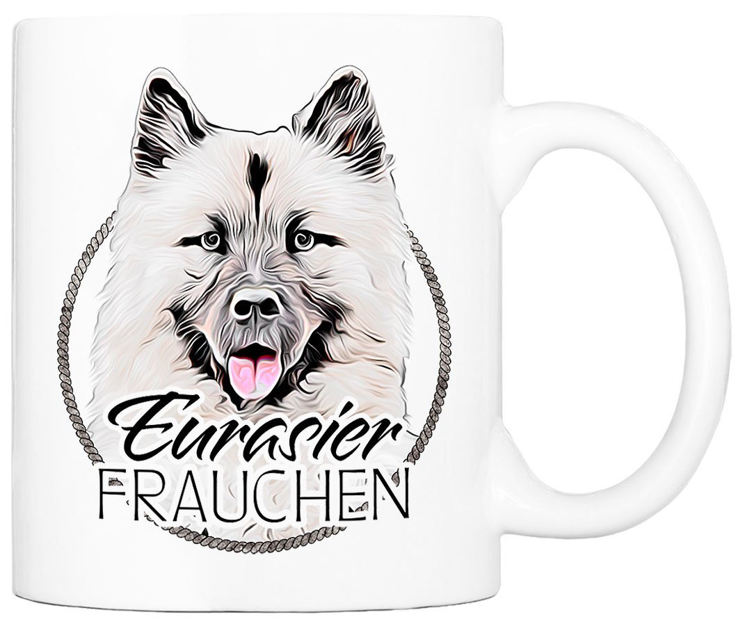 Cadouri Tasse EURASIER FRAUCHEN - Kaffeetasse für Hundefreunde, Keramik, mit Hunderasse, beidseitig bedruckt, handgefertigt, Geschenk, 330 ml von Cadouri