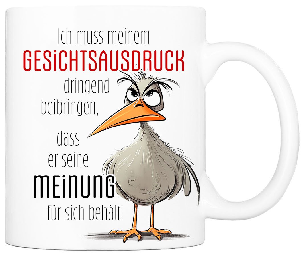 Cadouri Tasse GESICHTSAUSDRUCK Bürotasse, Kaffeetasse mit Spruch - Geschenk, Keramik, humorvolle Tasse, beidseitig bedruckt, handgefertigt, 330 ml von Cadouri