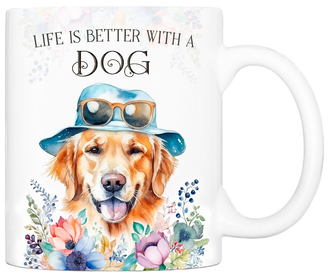 Cadouri Tasse GOLDEN RETRIEVER - Kaffeetasse für Hundefreunde, Keramik, mit Hunderasse, beidseitig bedruckt, handgefertigt, Geschenk, 330 ml von Cadouri