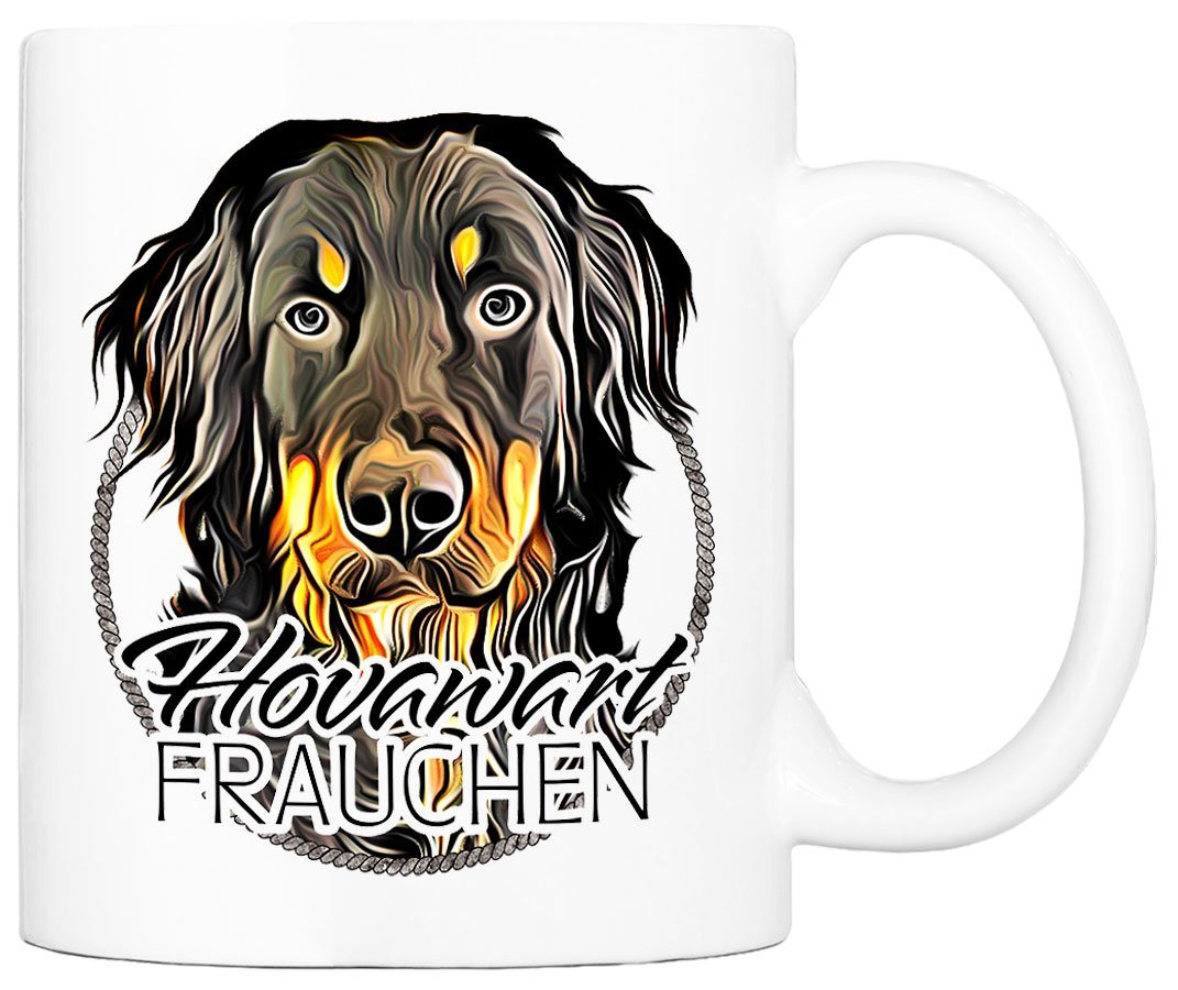 Cadouri Tasse HOVAWART FRAUCHEN - Kaffeetasse für Hundefreunde, Keramik, mit Hunderasse, beidseitig bedruckt, handgefertigt, Geschenk, 330 ml von Cadouri