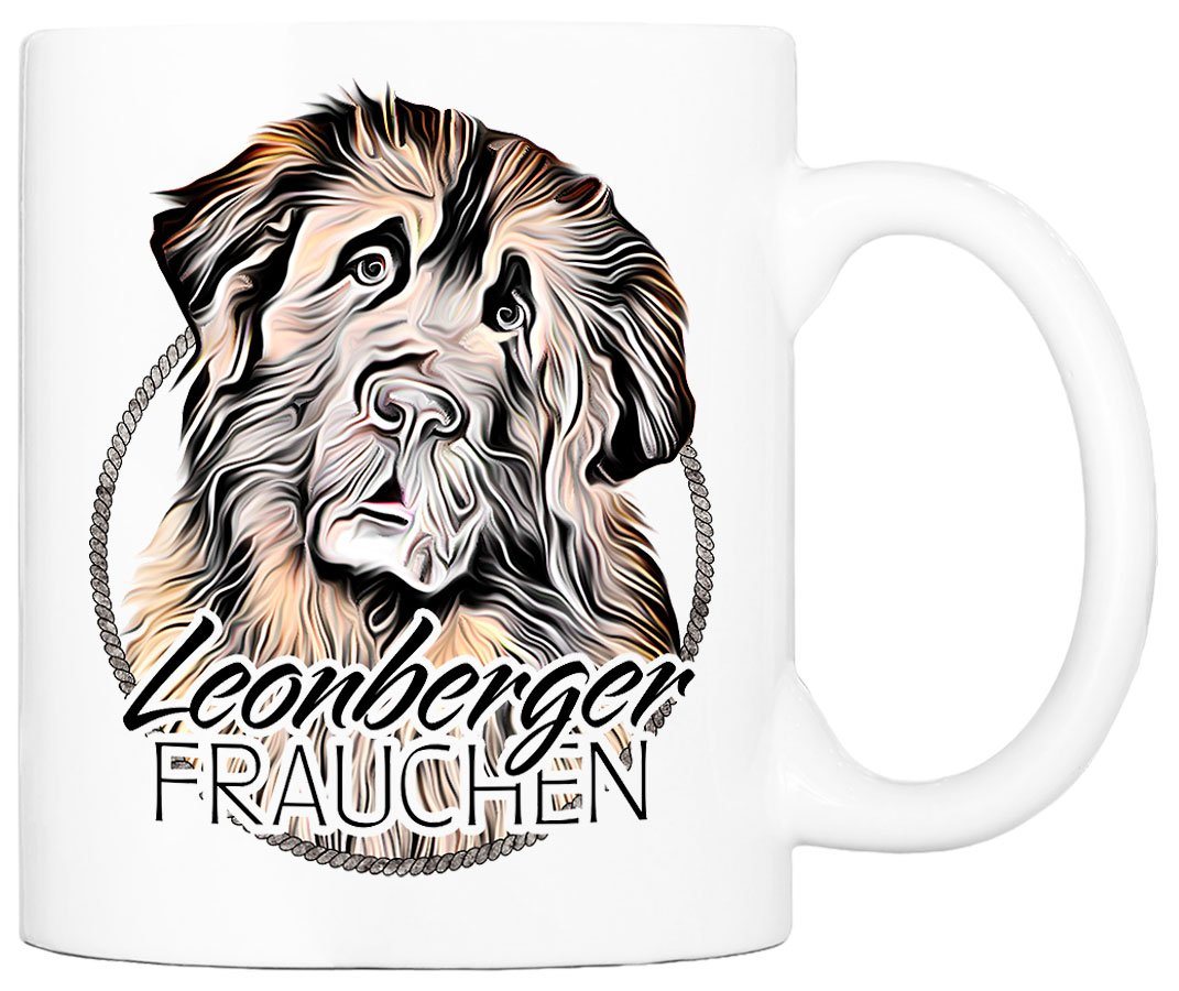 Cadouri Tasse LEONBERGER FRAUCHEN - Kaffeetasse für Hundefreunde, Keramik, mit Hunderasse, beidseitig bedruckt, handgefertigt, Geschenk, 330 ml von Cadouri