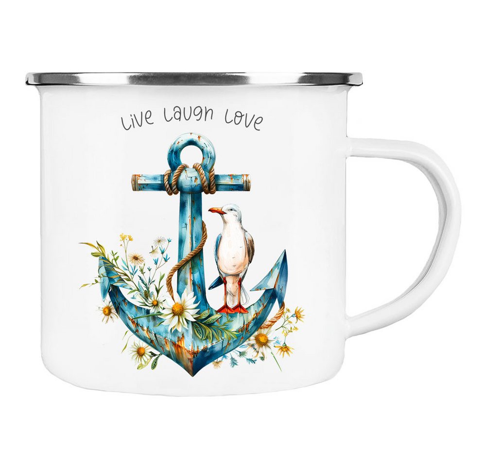 Cadouri Tasse LIVE LAUGH LOVE Camping Emaille Tasse, Campingtasse, Metall, Campingbecher, Kaffeetasse, Anker, maritim, Geschenk, 300 ml Cadouri Tasse LIVE LAUGH LOVE Camping Emaille Tasse, Campingtasse, Metall, Campingbecher, Kaffeetasse, Anker, maritim, Geschenk, 300 ml von Cadouri